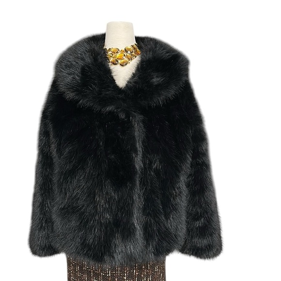 XL Black Long Hair Faux Fur Jacket size US 12 - Picture 2 of 7